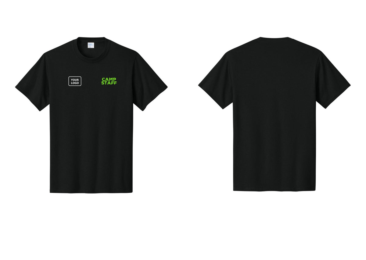 NYC Factory Unisex Custom Logo Camp Staff T-Shirt - CAMP STAFF + Your Logo - Black / Neon