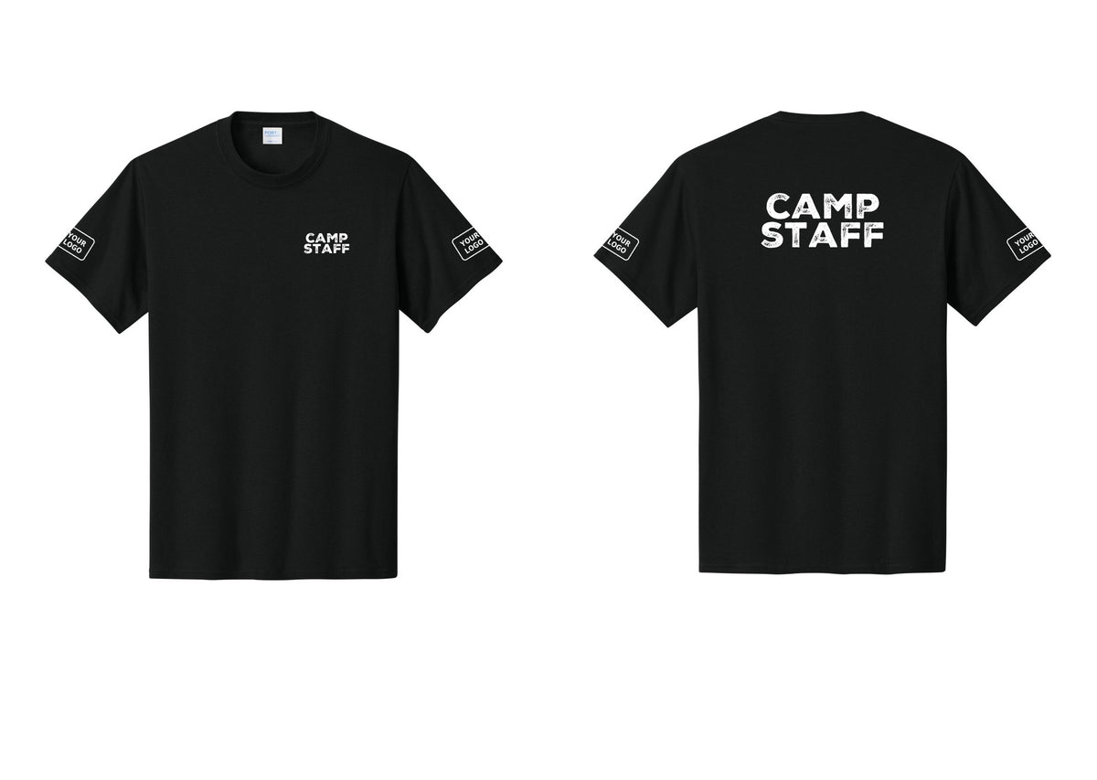 NYC Factory Custom Logo Camp Staff T-Shirt - Chest + Back + Your Logo Sleeves - Black