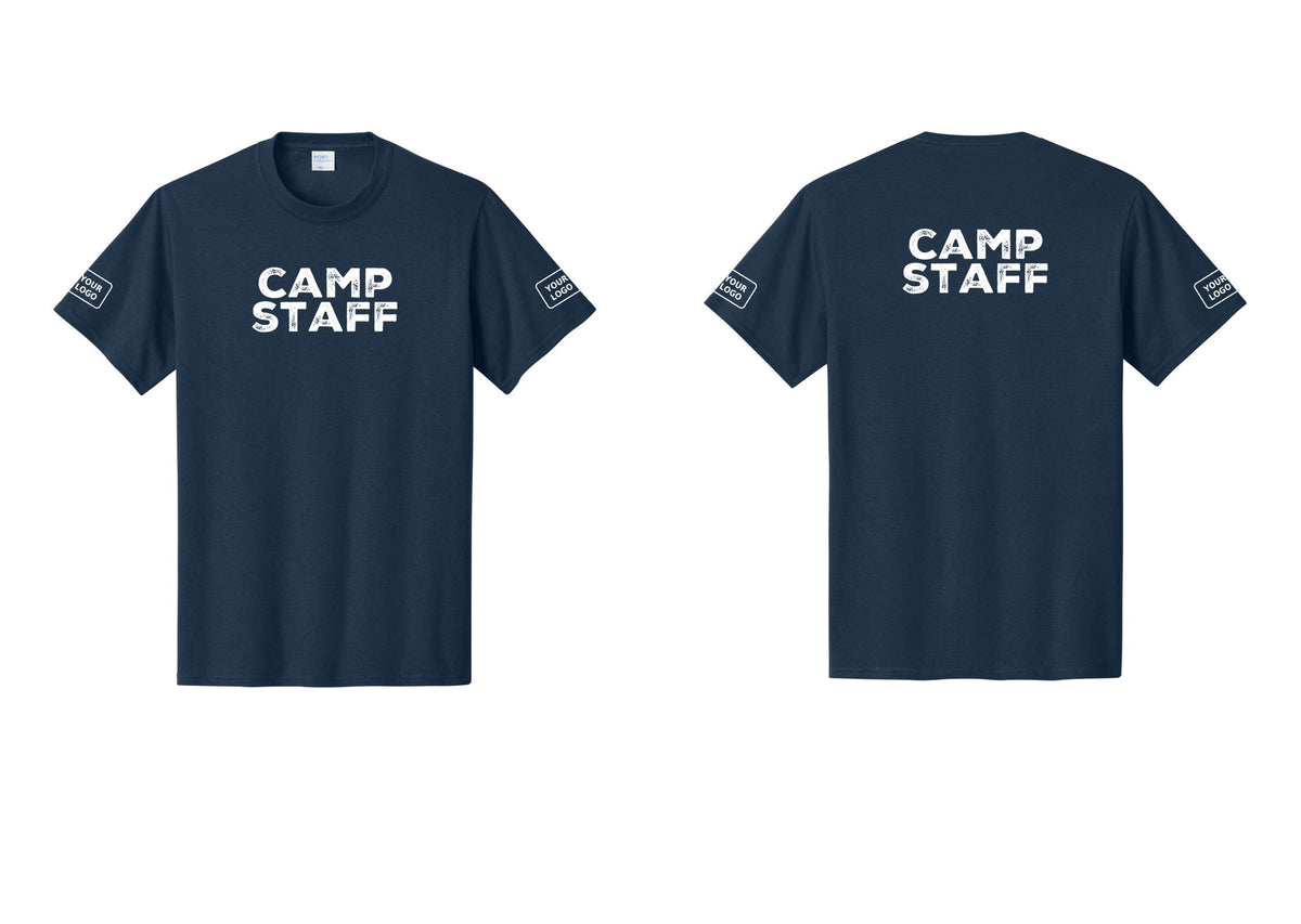 NYC Factory Custom Logo Camp Staff T-Shirt - Front + Back + Your Logo Sleeves - Navy