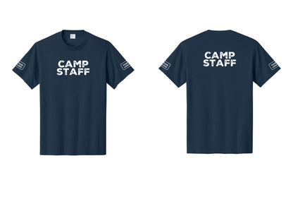 NYC Factory Custom Logo Camp Staff T-Shirt - Front + Back + Your Logo Sleeves - Navy