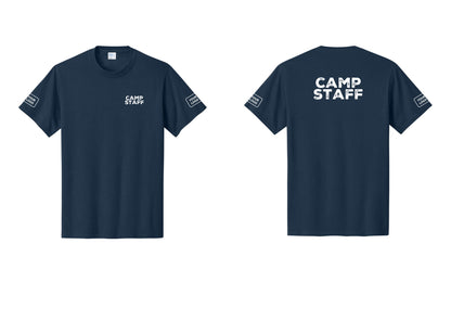 NYC Factory Unisex Custom Logo Camp Staff T-Shirt - Chest + Back + Your Logo Sleeves - Navy