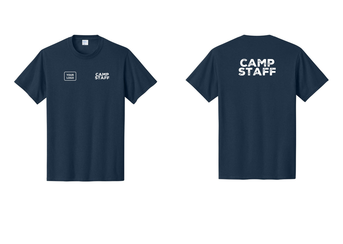 NYC Factory Unisex Custom Logo Camp Staff T-Shirt - CAMP STAFF + Your Logo + Back - Navy