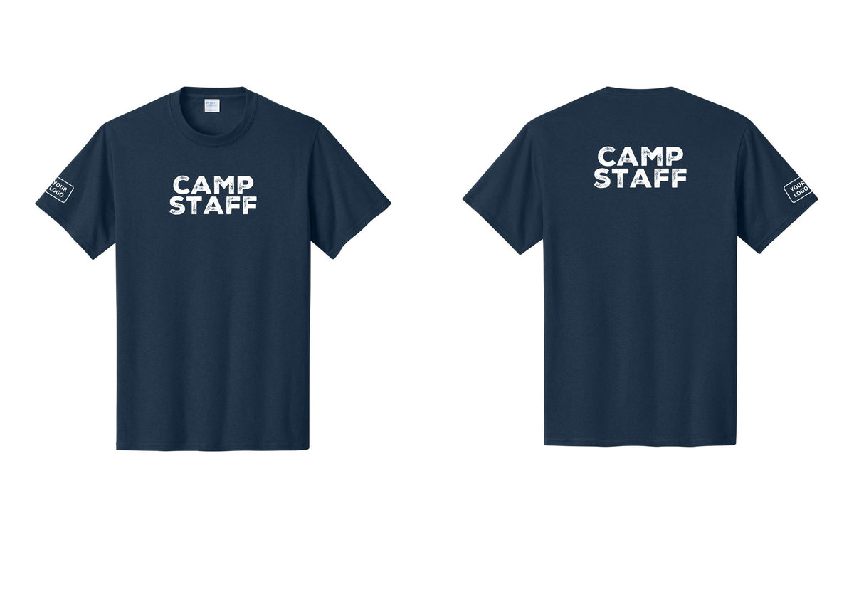 NYC Factory Unisex Custom Logo Camp Staff T-Shirt - Front + Back + Your Logo Sleeve - Navy