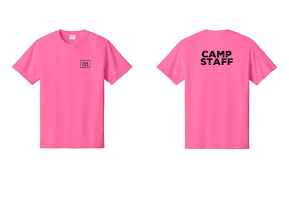 NYC Factory Custom Logo Camp Staff T-Shirt - Your Logo + Back - Neon Pink