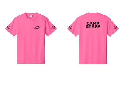 NYC Factory Custom Logo Camp Staff T-Shirt - Chest + Back + Your Logo Sleeves - Neon Pink