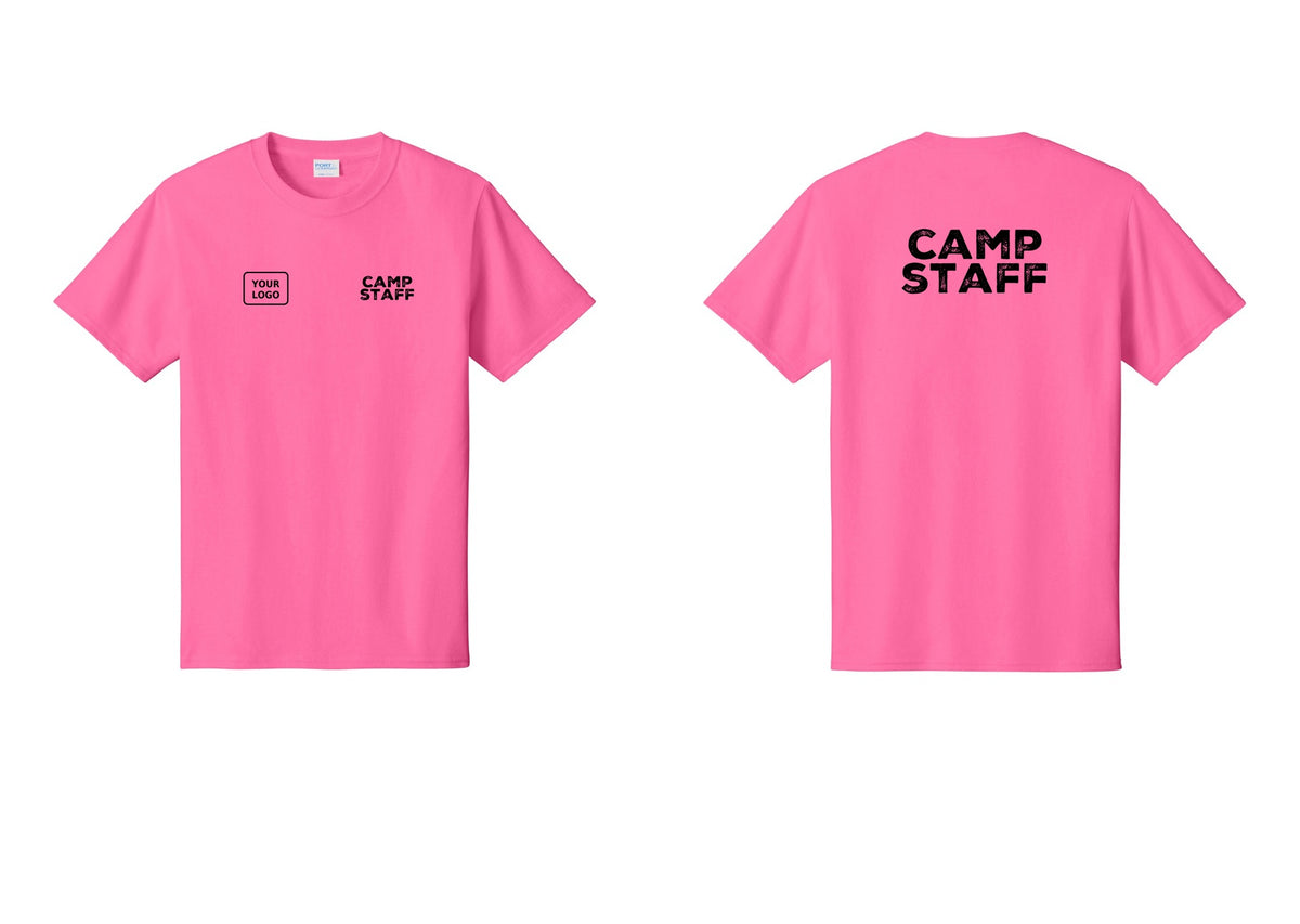 NYC Factory Custom Logo Camp Staff T-Shirt - CAMP STAFF + Your Logo + Back - Neon Pink