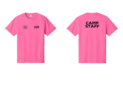 NYC Factory Custom Logo Camp Staff T-Shirt - CAMP STAFF + Your Logo + Back - Neon Pink