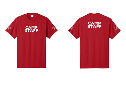 NYC Factory Unisex Custom Logo Camp Staff T-Shirt - Front + Back + Your Logo Sleeves - Red