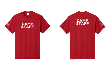 NYC Factory Custom Logo Camp Staff T-Shirt - Front + Back + Your Logo Sleeve - Red