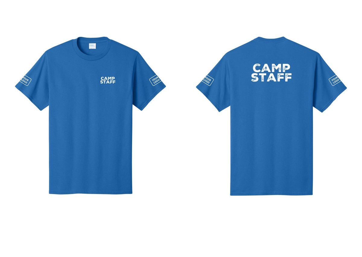 NYC Factory Custom Logo Camp Staff T-Shirt - Chest + Back + Your Logo Sleeves - Royal