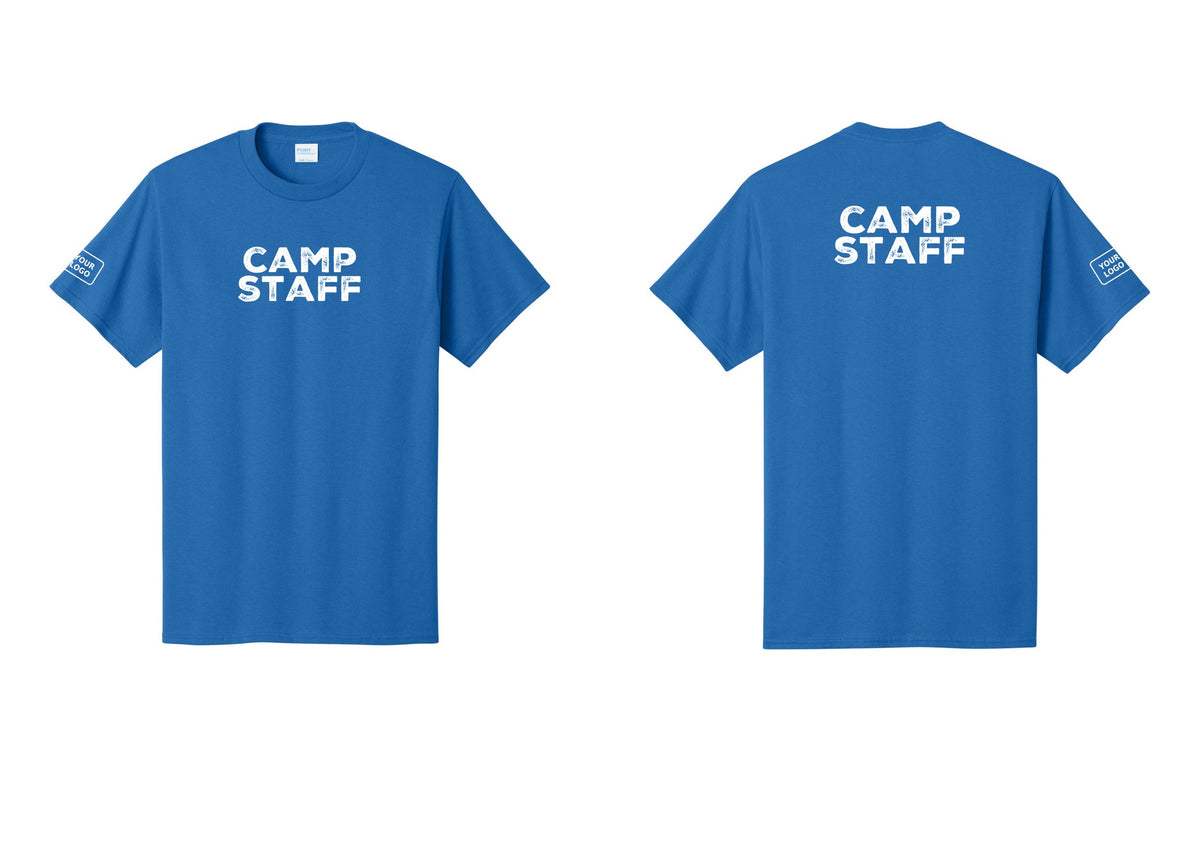 NYC Factory Unisex Custom Logo Camp Staff T-Shirt - Front + Back + Your Logo Sleeve - Royal