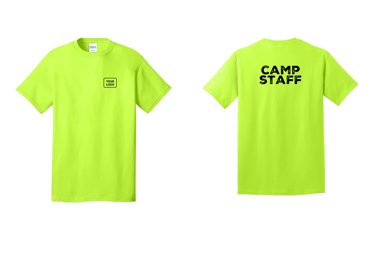 NYC Factory Custom Logo Camp Staff T-Shirt - Your Logo + Back - Safety Green