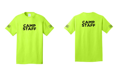 NYC Factory Custom Logo Camp Staff T-Shirt - Front + Back + Your Logo Sleeves - Safety Green