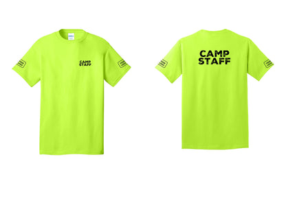 NYC Factory Custom Logo Camp Staff T-Shirt - Chest + Back + Your Logo Sleeves - Safety Green