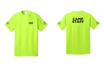 NYC Factory Unisex Custom Logo Camp Staff T-Shirt - Chest + Back + Your Logo Sleeves - Safety Green