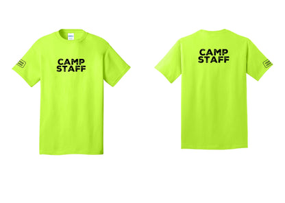NYC Factory Unisex Custom Logo Camp Staff T-Shirt - Front + Back + Your Logo Sleeve - Safety Green