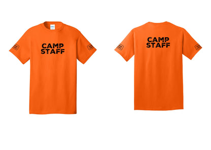 NYC Factory Custom Logo Camp Staff T-Shirt - Front + Back + Your Logo Sleeves - Safety Orange