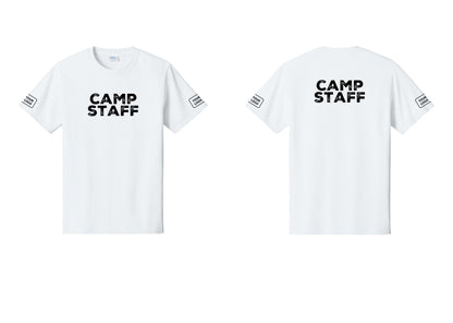 NYC Factory Custom Logo Camp Staff T-Shirt - Front + Back + Your Logo Sleeves - White