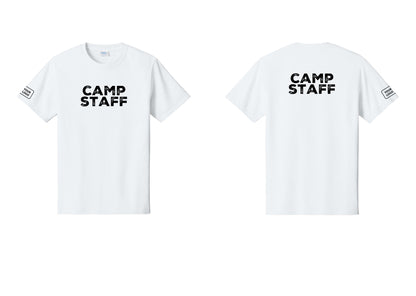 NYC Factory Custom Logo Camp Staff T-Shirt - Front + Back + Your Logo Sleeve - White