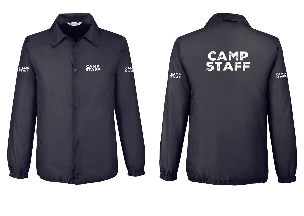 NYC Factory Camp Staff Snap-Front Coaches Jacket (Rustic) - Chest + Back + Camp Staff Sleeves - Black