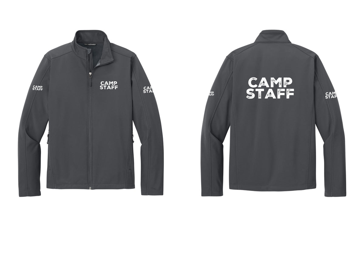 NYC Factory Camp Staff Soft Shell Jacket (Rustic) - Chest + Back + Camp Staff Sleeves - Battleship Grey