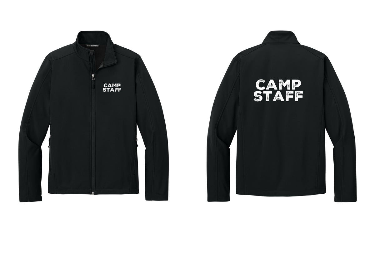 NYC Factory Camp Staff Soft Shell Jacket (Rustic) - Chest + Back - Black