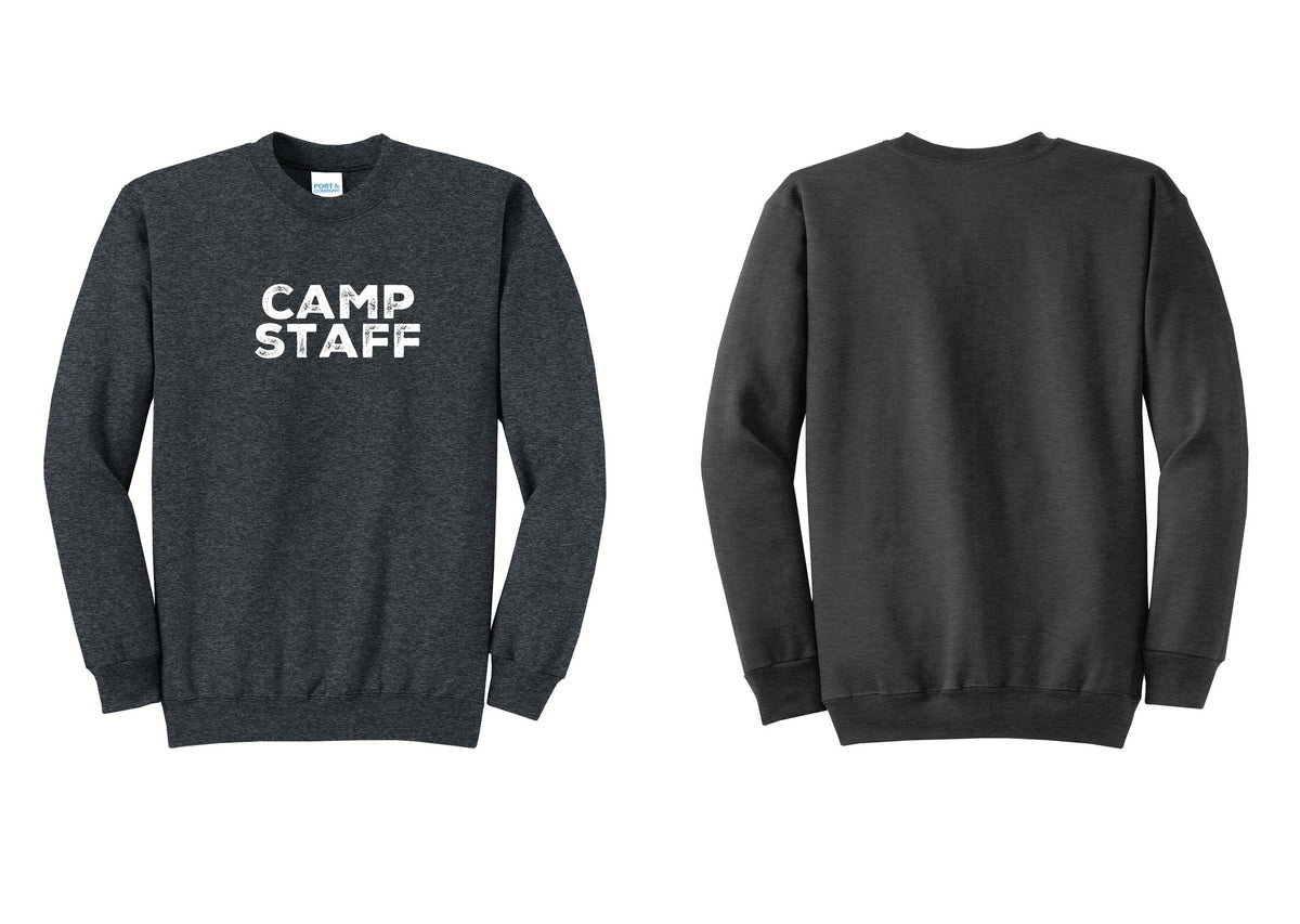 NYC Factory Camp Staff Cotton Fleece Crewneck Sweatshirt (Rustic) - Front Only - Dark Heather Grey