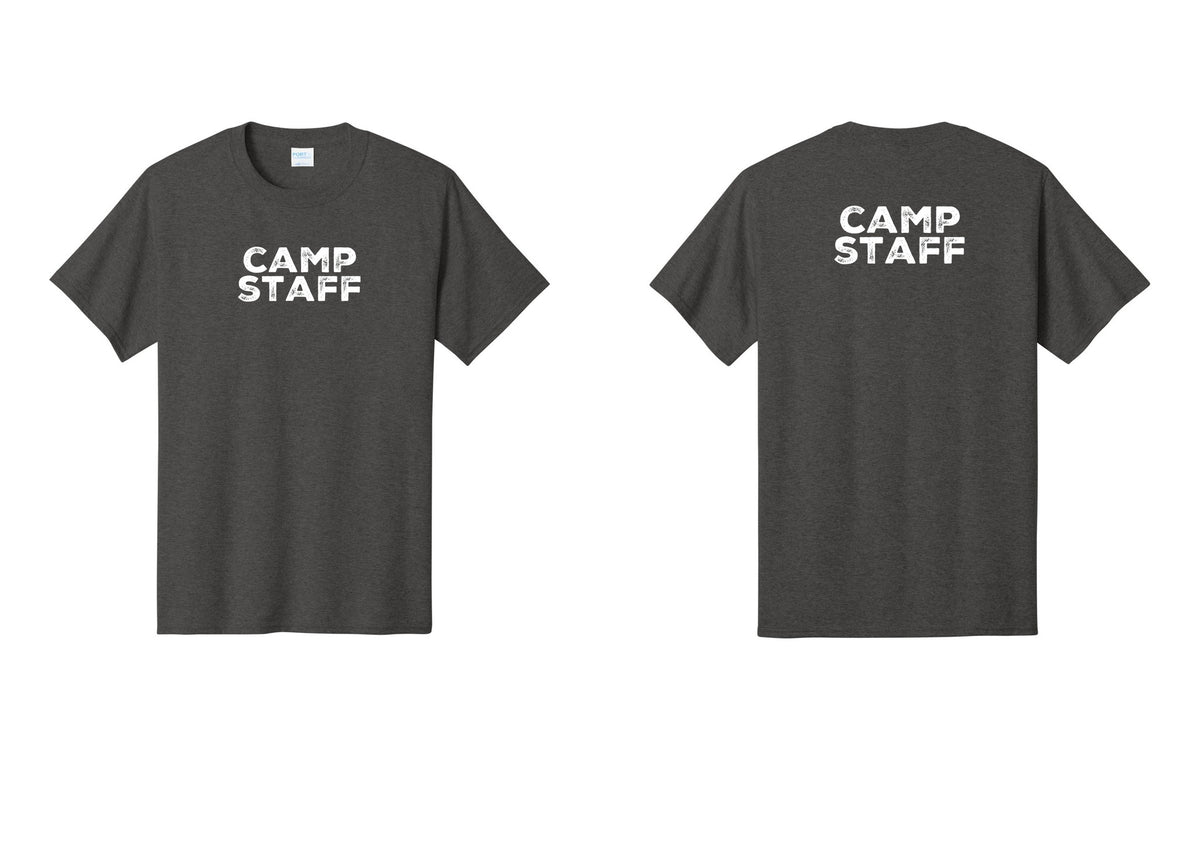 NYC Factory Unisex Camp Staff Charcoal T-Shirt - Front + Back - Dark Heather Grey