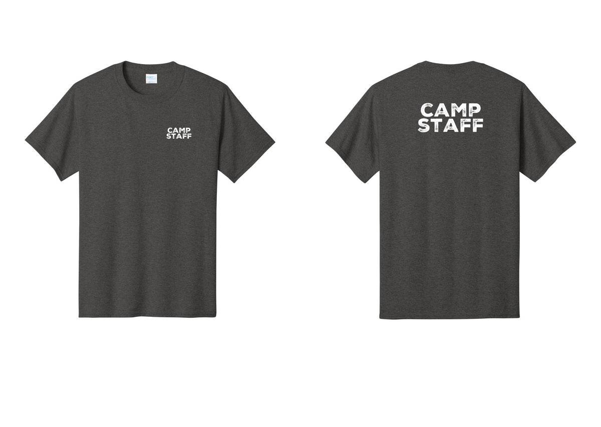 NYC Factory Unisex Camp Staff Charcoal T-Shirt - Chest + Back - Dark Heather Grey