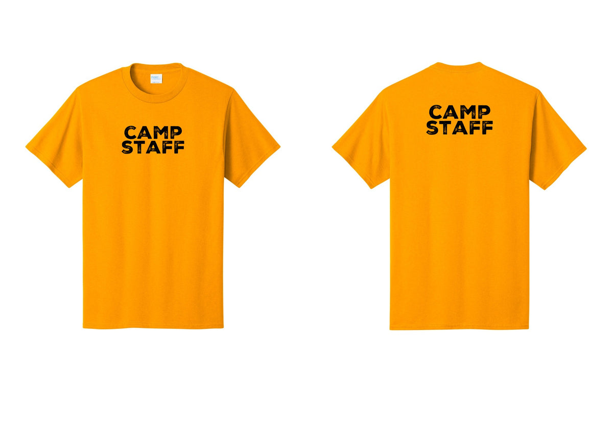 NYC Factory Unisex Camp Staff Charcoal T-Shirt - Front + Back - Gold