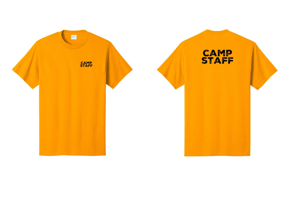 NYC Factory Unisex Camp Staff Charcoal T-Shirt - Chest + Back - Gold