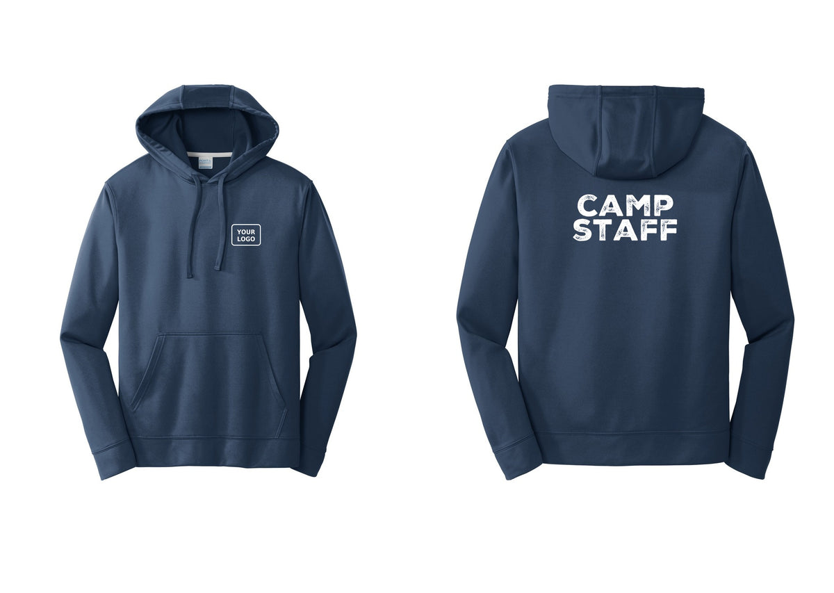 NYC Factory Custom Logo Camp Staff Performance Hooded Fleece Pullover Sweatshirt (Rustic) - Your Logo + Back - Navy