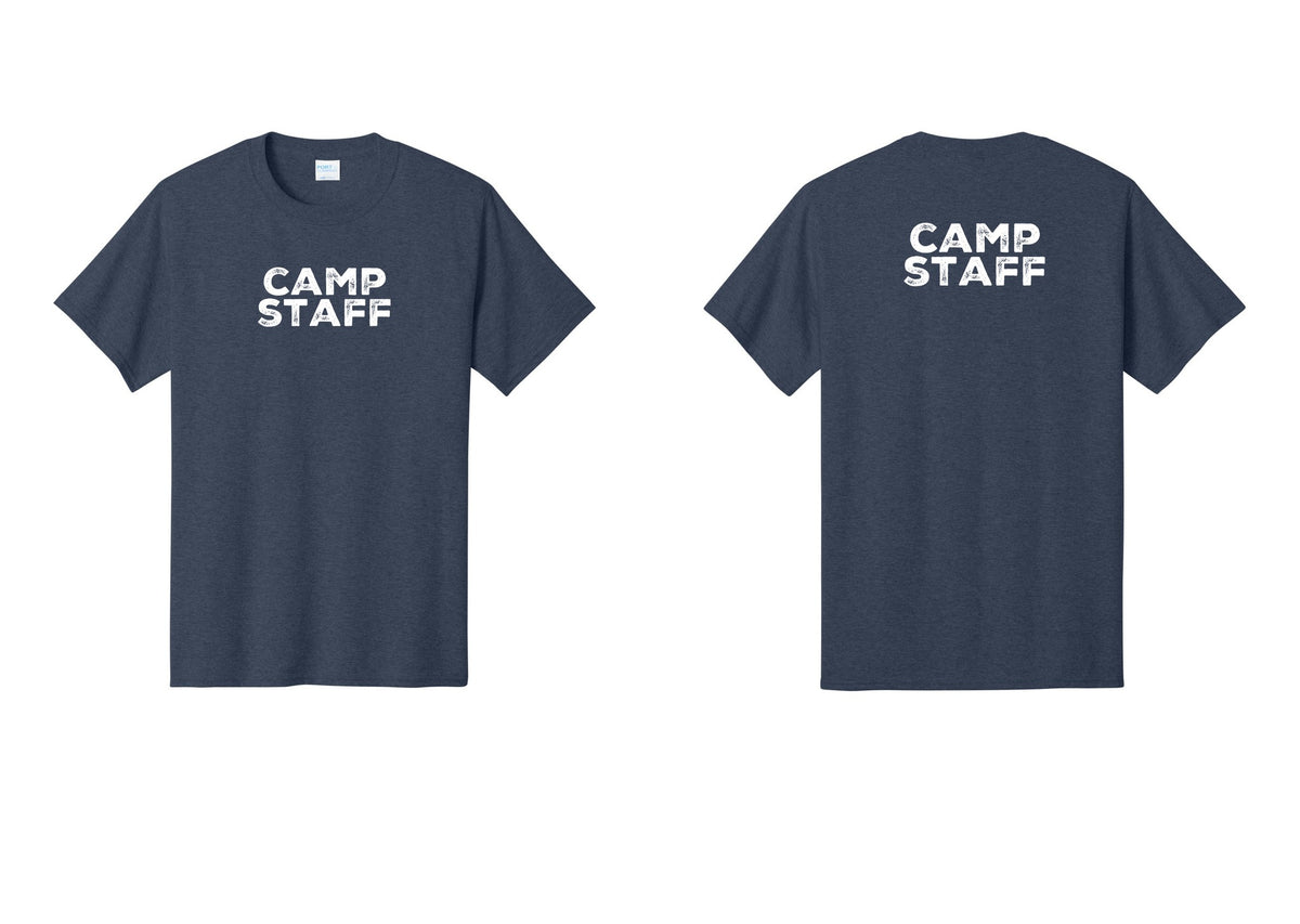 NYC Factory Unisex Camp Staff Charcoal T-Shirt - Front + Back - Heather Navy