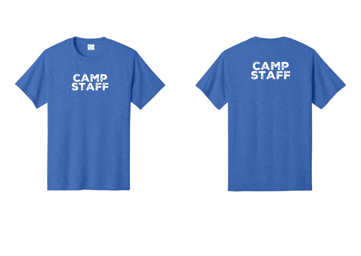 NYC Factory Unisex Camp Staff Charcoal T-Shirt - Front + Back - Heather Royal