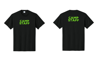 NYC Factory Unisex Camp Staff Charcoal T-Shirt - Front + Back - Black / Neon