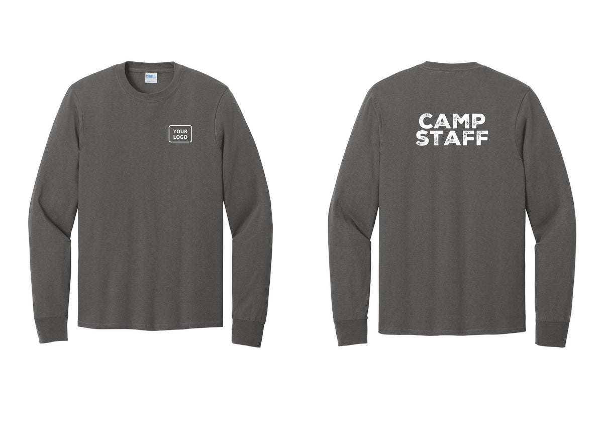 NYC Factory Custom Logo Camp Staff Cotton Long Sleeve T-Shirt (Rustic) - Your Logo + Back - Charcoal