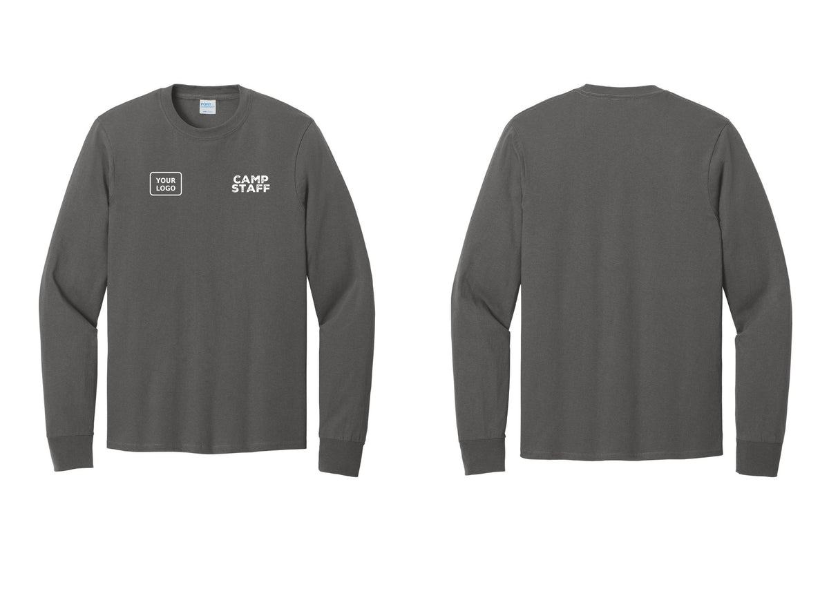 NYC Factory Custom Logo Camp Staff Cotton Long Sleeve T-Shirt (Rustic) - CAMP STAFF + Your Logo - Charcoal
