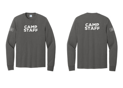 NYC Factory Custom Logo Camp Staff Cotton Long Sleeve T-Shirt (Rustic) - Front + Back + Your Logo Sleeve - Charcoal