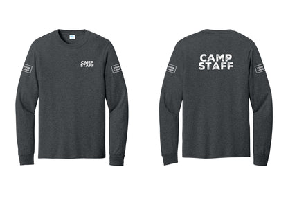 NYC Factory Custom Logo Camp Staff Cotton Long Sleeve T-Shirt (Rustic) - Chest + Back + Your Logo Sleeves - Dark Heather Grey