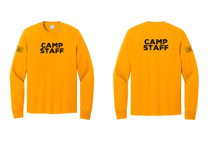NYC Factory Custom Logo Camp Staff Cotton Long Sleeve T-Shirt (Rustic) - Front + Back + Your Logo Sleeve - Gold