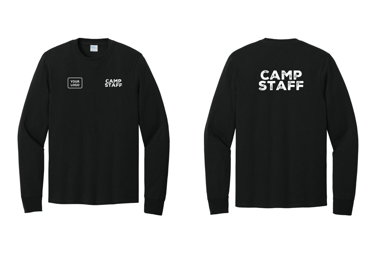 NYC Factory Custom Logo Camp Staff Cotton Long Sleeve T-Shirt (Rustic) - CAMP STAFF + Your Logo + Back - Black