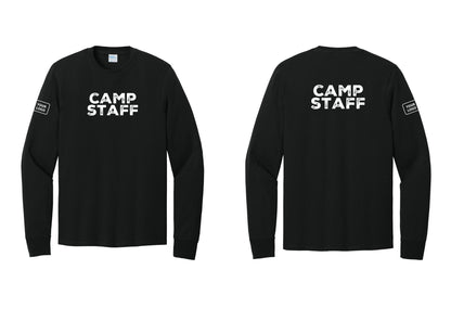 NYC Factory Custom Logo Camp Staff Cotton Long Sleeve T-Shirt (Rustic) - Front + Back + Your Logo Sleeve - Black