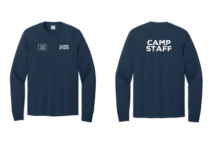 NYC Factory Custom Logo Camp Staff Cotton Long Sleeve T-Shirt (Rustic) - CAMP STAFF + Your Logo + Back - Navy