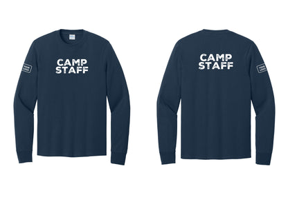 NYC Factory Custom Logo Camp Staff Cotton Long Sleeve T-Shirt (Rustic) - Front + Back + Your Logo Sleeve - Navy