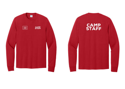 NYC Factory Custom Logo Camp Staff Cotton Long Sleeve T-Shirt (Rustic) - CAMP STAFF + Your Logo + Back - Red