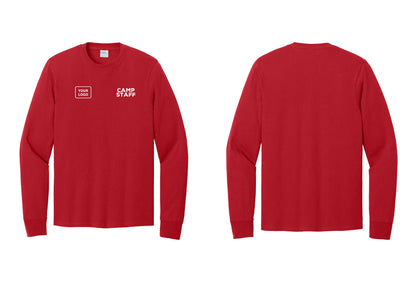 NYC Factory Custom Logo Camp Staff Cotton Long Sleeve T-Shirt (Rustic) - CAMP STAFF + Your Logo - Red