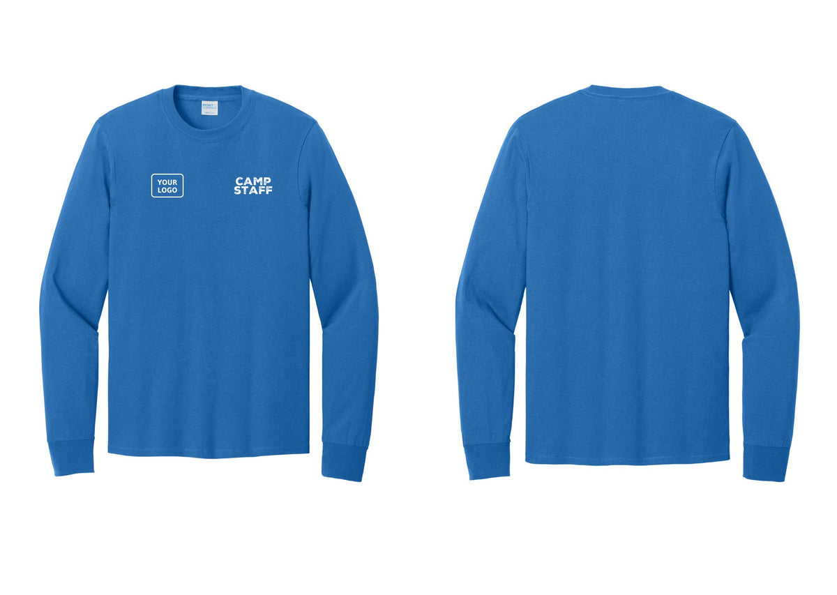 NYC Factory Custom Logo Camp Staff Cotton Long Sleeve T-Shirt (Rustic) - CAMP STAFF + Your Logo - Royal