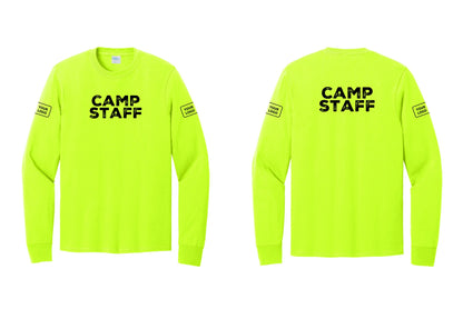 NYC Factory Custom Logo Camp Staff Cotton Long Sleeve T-Shirt (Rustic) - Front + Back + Your Logo Sleeves - Safety Green