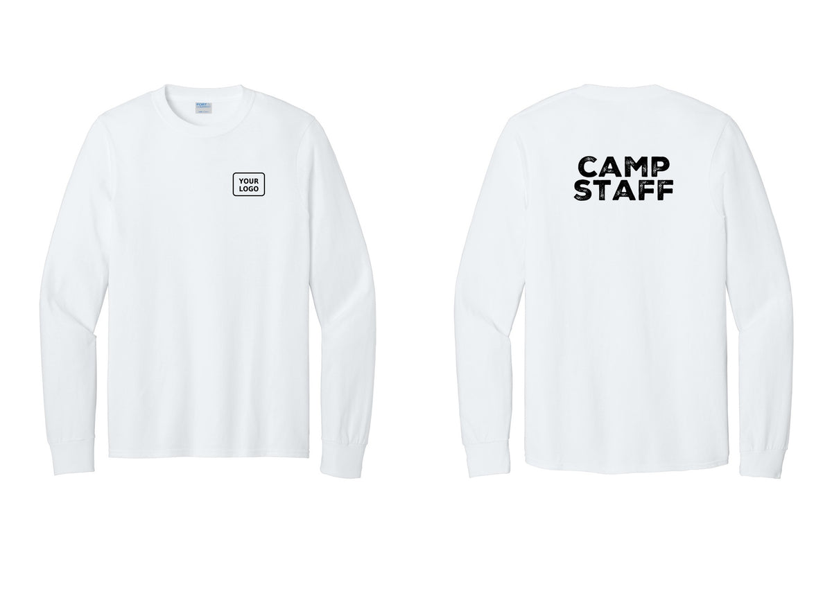 NYC Factory Custom Logo Camp Staff Cotton Long Sleeve T-Shirt (Rustic) - Your Logo + Back - White