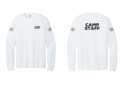 NYC Factory Custom Logo Camp Staff Cotton Long Sleeve T-Shirt (Rustic) - Chest + Back + Your Logo Sleeves - White